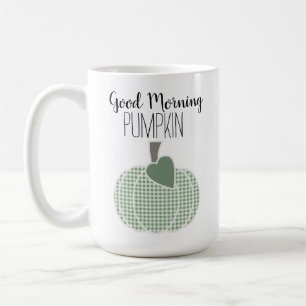 Good Morning Pumpkin Soft Sage Green Gingham Plaid Coffee Mug