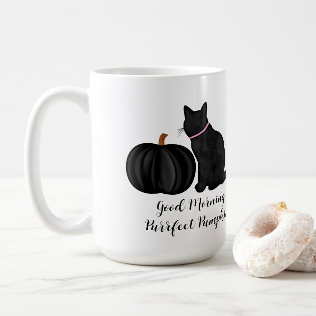 Good Morning Purrfect Pumpkin Coffee Coffee Mug (With Donut)