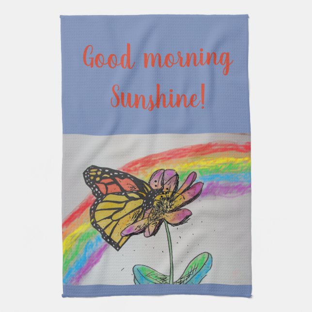 Good Morning Rainbow Monarch Art Kitchen Towel (Vertical)
