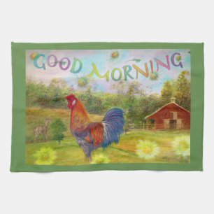 Good Morning Rooster at the Barn Tea Towel