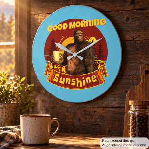 Good Morning Sunshine Bigfoot Coffee Humour Art Large Clock