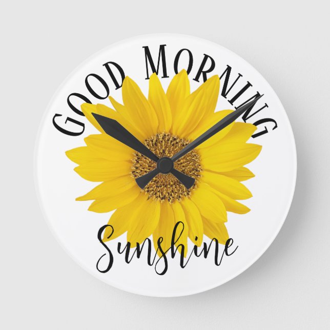 Good Morning Sunshine Sunflower Round Clock (Front)