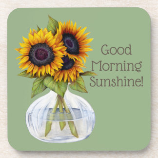 Good Morning Sunshine Sunflowers on Green Coaster