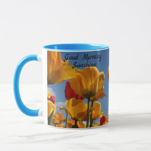 Good Morning Sunshine Tulips Blue Sky Coffee Gift Mug (Left)