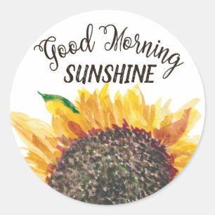 Good Morning Sunshine Yellow Brown Sunflower White Classic Round Sticker
