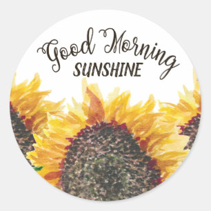 Good Morning Sunshine Yellow Brown Sunflowers Classic Round Sticker
