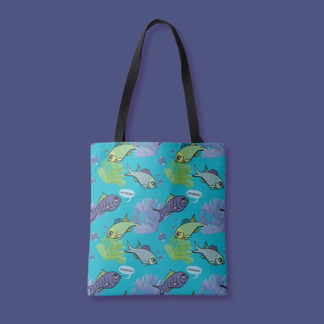 Good Morning Swimming Fish Coral Reef Pattern Tote Bag (Creator Uploaded)