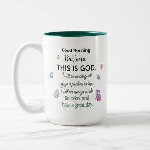 Good Morning This Is God, Personalised Christian Two-Tone Coffee Mug