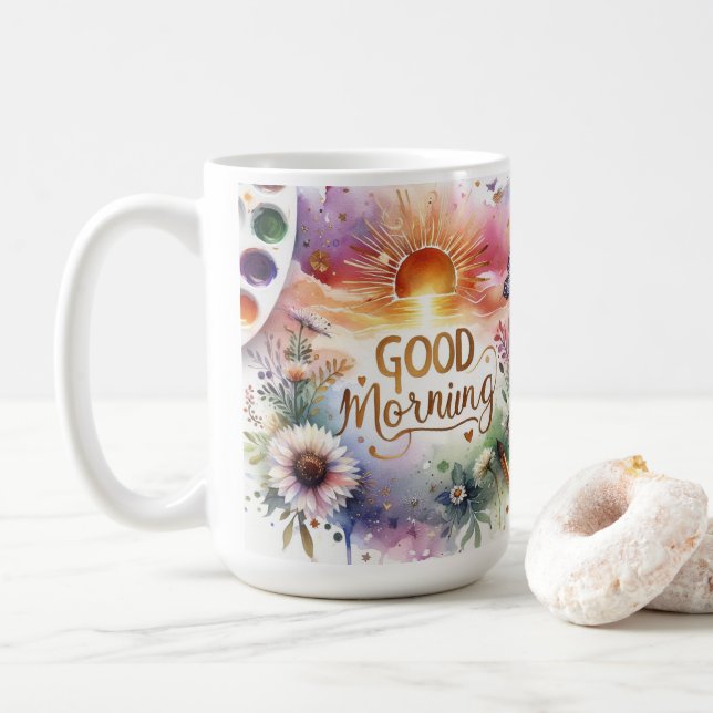good morning water colour art classic Mug. Coffee Mug (With Donut)