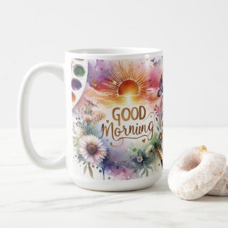 good morning water colour coffee mug