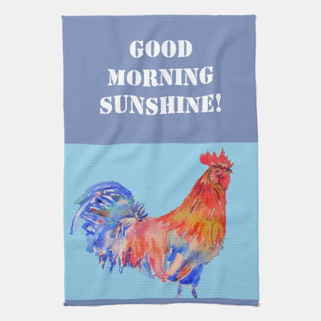 Good Morning Watercolor Red Rooster Kitchen Towel (Vertical)