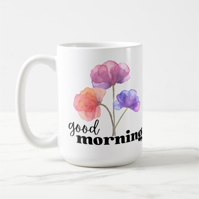 Good Morning (with Flowers) Coffee Mug (Left)