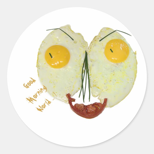 Good morning world egg face classic round sticker (Front)