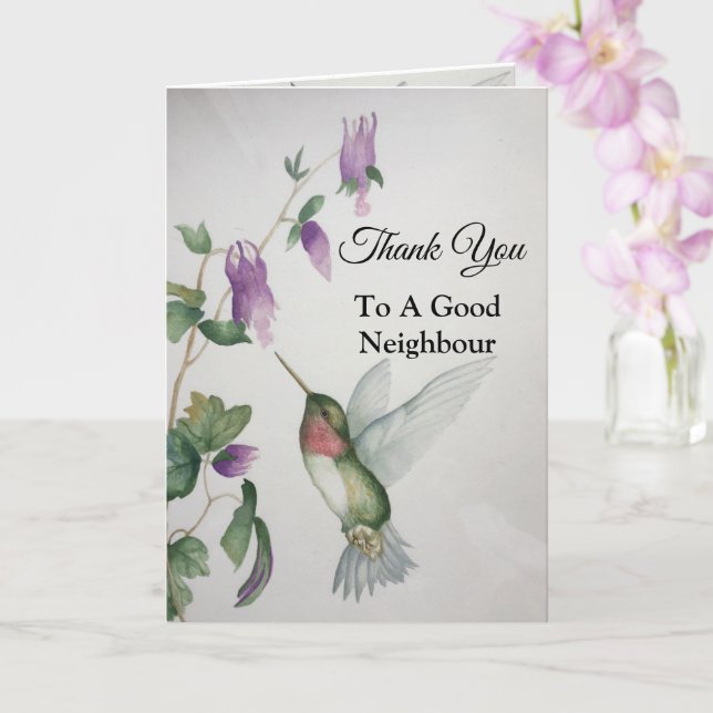 Good Neighbour Thank You Hummingbird Garden Card (Orchid)