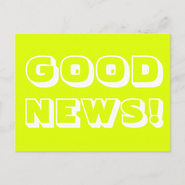Good News chartreuse white modern bold typography Postcard (Front)