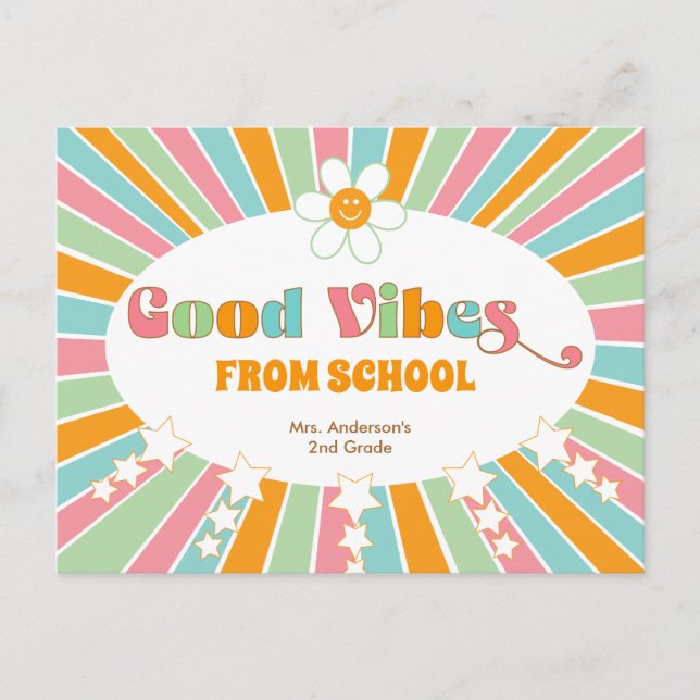 Good News From School Retro Vibes Teacher Postcard (Front)