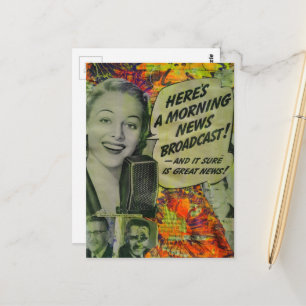 Good News Retro Mixed Media Collage Postcard