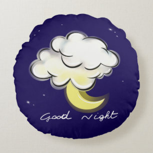 Good Night – Cute Moon and Cloud Kids Round Cushion