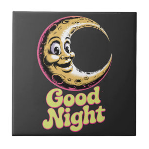 Good Night Retro Moon Ceramic Tile