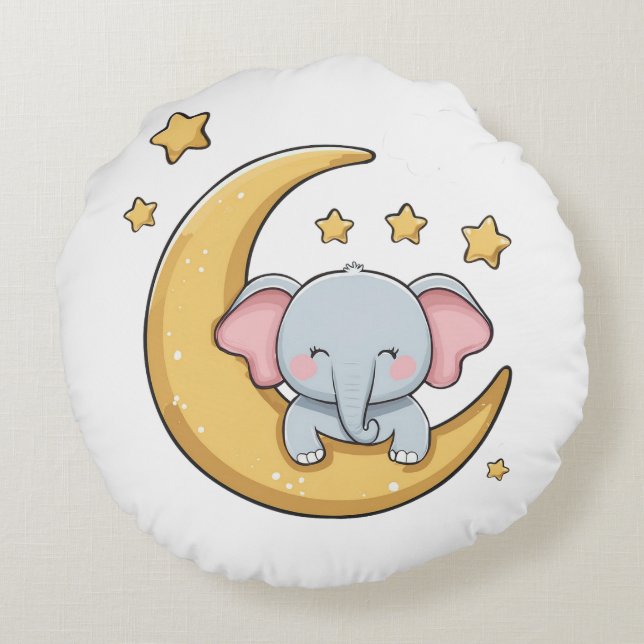 Good night sleepy baby elephant round cushion (Back)