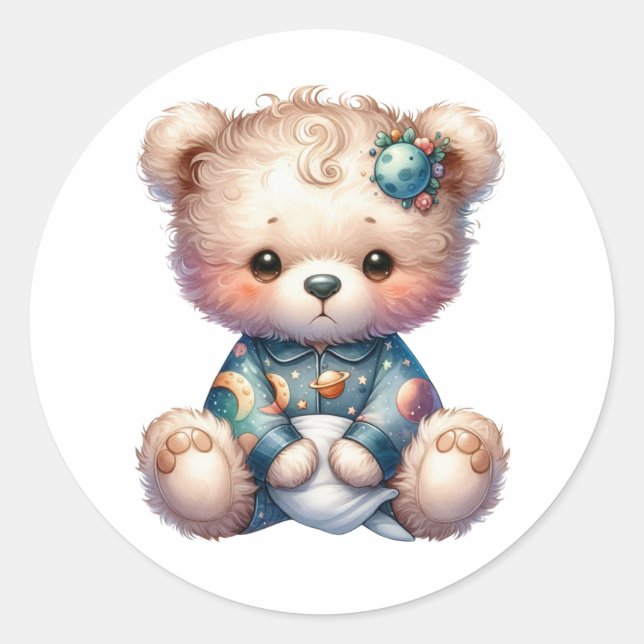 good night sleepy teddy classic round sticker (Front)