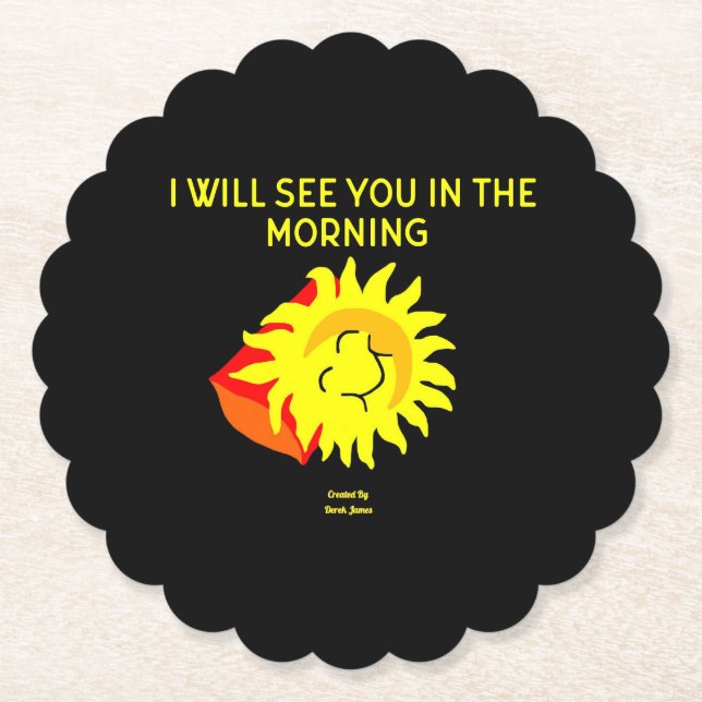 Good Night Sun Scalloped Round Paper Coaster (Front)