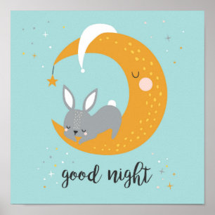 Good night with bunny and moon poster