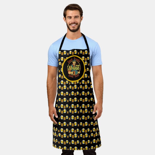Good People Drink Good Beer Mugs and Barrels  Apron (Worn)