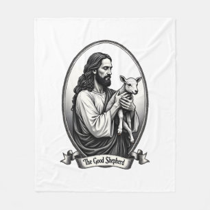 Good Shepherd Jesus Vintage Engraving Faith Shirt Fleece Blanket
