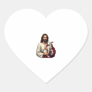 Good Shepherd Jesus Vintage Engraving Tee 2 Heart Sticker
