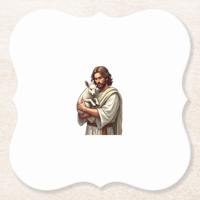Good Shepherd Jesus Vintage Engraving Tee Paper Coaster (Front)