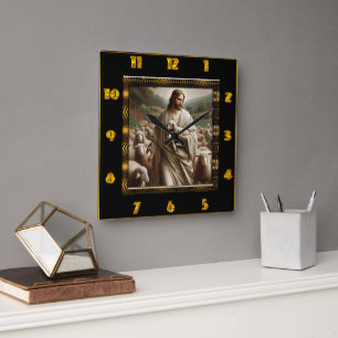 Good Shepherd John 10:7 Compassionate Shepherd  Square Wall Clock
