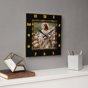 Good Shepherd John 10:7 Faithful Shepherd Art Square Wall Clock