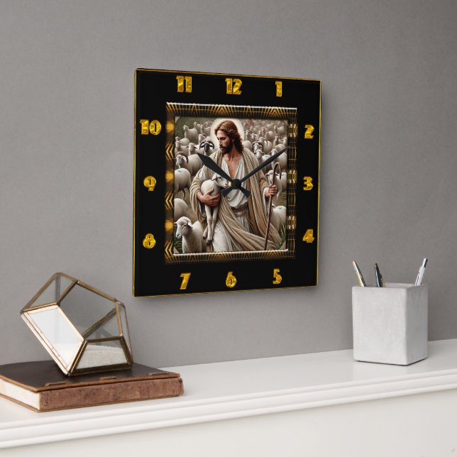 Good Shepherd John 10:7 Glorious Shepherd  Square Wall Clock (Office)