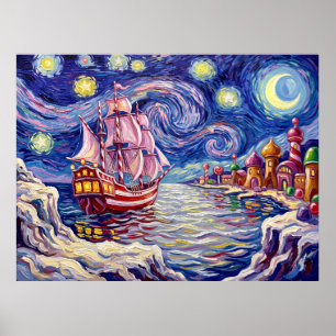 Good Ship Lollipop Starry Night Candy Sea Poster