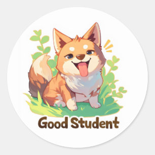 Good Student Cute Dog Classic Round Sticker