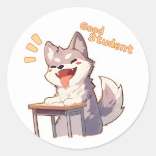 Good Student Happy Anime Dog Classic Round Sticker
