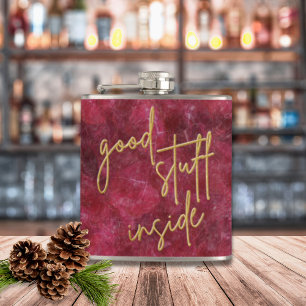 Good Stuff Inside Gold Glitter Script Christmas Hip Flask