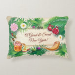 Good & Sweet New Year! Rosh Hashanah Honey & Apple Decorative Cushion<br><div class="desc">Happy Rosh Hashanah Jewish New Year Holiday symbols. Shana Tova! Hebrew Wishes text. Torah, Honey and apple, shofar, pomegranate, star of David, Palm Tree Leaves Frame, Wood Vintage background, Rosh hashana, traditional fruits, floral frame, vintage, autumn, sukkot. Judaica. Hand Drawn Watercolor. Home > Home Décor > Pillows & Poufs >...</div>
