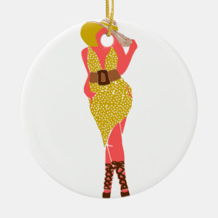Good Thick Woman in the Polka Dot Dress Ceramic Ornament