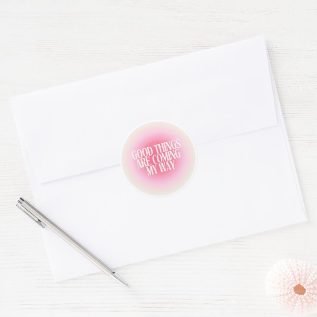Good things are coming my way classic round sticker (Envelope)