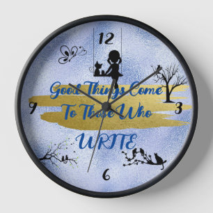 "Good Things Come To Those Who Write" Cat Scenery Clock
