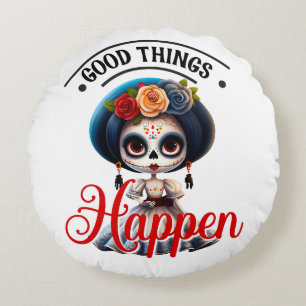 Good Things Sugar Skull Round Cushion