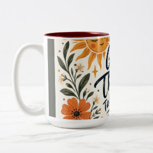 Good Things Take Time Boho Sun and Moon Inspiratio Two-Tone Coffee Mug