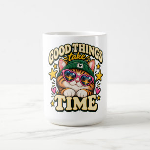Good Things Take Time Vintage Cat Coffee Mug
