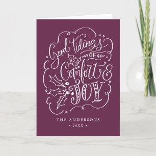 Good Tidings of Comfort & Joy Purple Non-Photo Holiday Card
