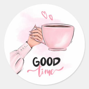 Good Time Cute Coffee Time Classic Round Sticker