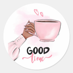 Good Time Cute Coffee Time Classic Round Sticker