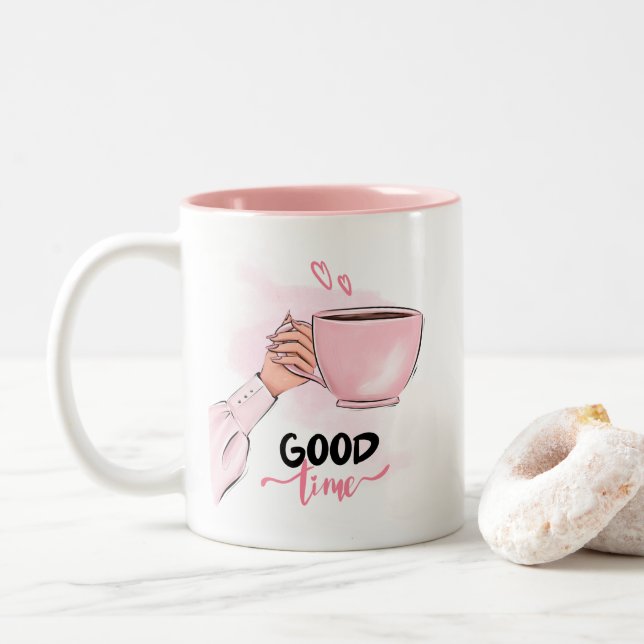 Good Time Cute Coffee Time  Two-Tone Coffee Mug (With Donut)
