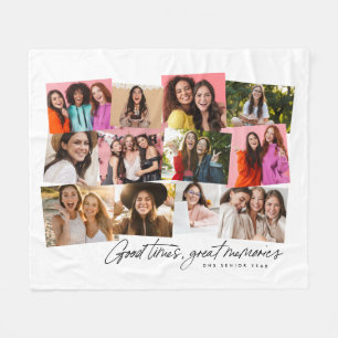 Good times great memories 12 photo collage white fleece blanket